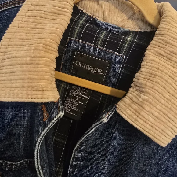 VINTAGE 90s Outbrook CHORE/BARNCOAT Blue Denim Corduroy  Utility Jacket L - Picture 3 of 14